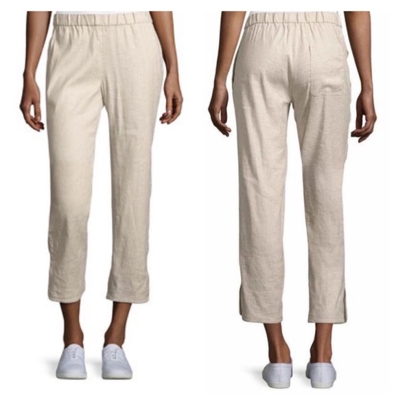 Theory linen pants Thorina Tierra Wash Cropped elastic waist stretchy minimalist - Picture 1 of 16